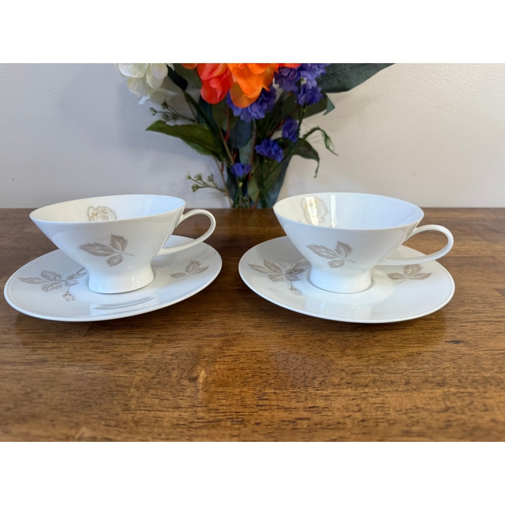 Rosenthal Classic Rose Teacups Saucers Set Raymond Loewy Germany Vintage Floral‎